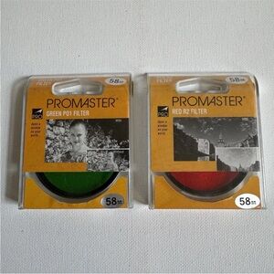 Vintage ProMaster 58mm Green P01 & Red R2 Camera Lens Filter Lot